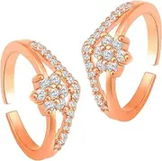 [Aheli] Rose Gold Plated Cubic Zirconia Studded Adjustable Toe Ring Bichiya Fancy Jewellery for Women Design 2, Brass, No Gemstone