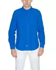 Blauer Mens Linen Long Sleeve Shirt Blue - Shirts -Size S