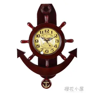 掛鐘實木舵手客廳壁掛鐘創意復古時鐘擺鐘電子大號鐘錶