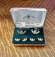 New Robert Emmet Gold Plated Ireland Claddagh Cuff Links & Button Covers