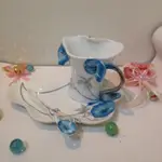 浮雕立體花卉咖啡杯盤組 歐風古典白瓷杯盤組