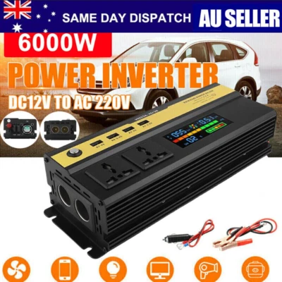 6000W Peak Power Inverter DC 12V to AC 230V 240V Car Converter 4USB 2Socket AUS