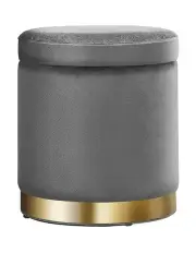 [Artiss] Round Velvet Ottoman Foot Stool with Storage Charcoal