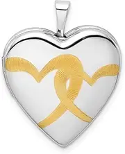 [JewelryWeb] 925 Sterling Silver Polished Holds 2 photos Gold Plated Linked Love Hearts 20mm Heart Locket-Locket Necklace for Women