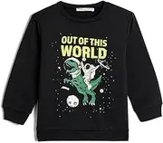 [Koton] Boys's Long Sleeve Crew Neck Space Themed Dinosaur Printed Soft Interior Sweatshirt