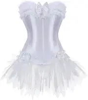 [FAWENLI] Fashion Women Corset Dress Women Sexy Vintage Corset With Steampunk Lace Bow Skirt Sets Corsets Clubwear Plus