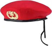 [Veemoon] German Army Beret Red - Military Beret Hat with Golden Eight-Pointed Star for Costume Parties and Dance Events - Ideal for Soldiers and Costume Lovers