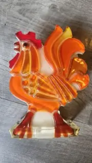 VINTAGE NOS LUCITE ACRYLIC MCM ORANGE Retro Rooster Napkin Letter Holder