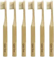 [Gaia Guy] Natural Bristle Bamboo Toothbrush for Kids (NO Nylon - Boar Hair ONLY) - Totally Compostable & Biodegradable Boar Bristle and Bamboo Toothbrushes - Zero Waste - 6-Pack
