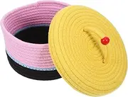 SEWACC Cake Shaped Cotton Rope Storage Basket with Lid Cute and Soft Organizer for Crafts Cosmetics Snacks and More Woven Basket for Home Office and School