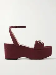 [Gucci] Gucci - Lady Horsebit-embellished Canvas-jacquard Platform Sandals - Burgundy - IT39 IT 39 Burgundy
