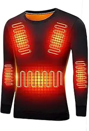 [MCGOS] Insulated Heated Underwear, Electric Long Sleeve T-Shirts, Washable USB Thermal Top Vest (Battery Included),M,Black