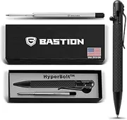 BASTION® Luxury Carbon Fiber Bolt Action Pen Durable Professional Ballpoint Pen for Travel, School and Work Birthday Gift Idea - Black Stainless Steel