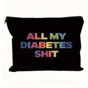Funny Zipped Pouch Bag - Makeup Travel - All My Diabetes Shit - 22cm x 18cm