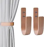 OCIOLI 2 Pieces Curtain Tiebacks Wood Curtain Holdbacks U Shaped Curtain Hooks Curtain Tie Backs Wall Mount Curtain Holder Curtain Pull Backs Tie Backs for Curtains (Wood, 2)