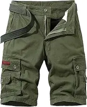 [PHJTOMK] Mens Buckle Zipper Cargo Shorts Loose Fit Multi Pocket Work Short Military Paratrooper Vintage Style Camo Shorts, Green 7, 36