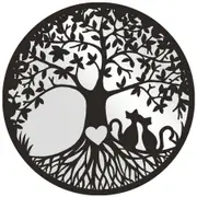 Willow & Silk Laser Cut 50cm Black Tree Of Life/Cats/Heart Round Mirror Wall Art