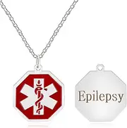 [JunyiDIY] Customizable Octagon Medical Alarm ID Necklace for Men Women First Aid Emergency Health Pendant Necklace with Bold Logo Custom DIY for Elderly Blood Disorders Diabetes Epilepsy