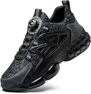 [USOR] Safety Shoes Steel Toe Cap Shoes for Men Women Rotating Automatic Buckle Shoes Laces Safety Shoes Mens Work Boots Composite Toe Lightweight Fashion Breathable Comfortable Black