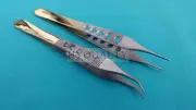 2 Pcs ASSORTED ADSON DRESSING FORCEPS 4.75" STRAIGHT+CURVED SERRATED GOLD HANDLE