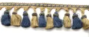 (SOLD BY THE YARD) 3.5'' Tassel Fringe Trim Lapis Blue w Gold