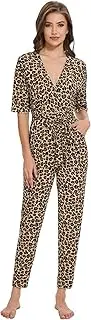 [BambooBud] Women's Summer Jumpsuits Short Sleeve Casual 2025 One Piece Outfits Pants Rayon V Neck Belted Rompers S-XXL