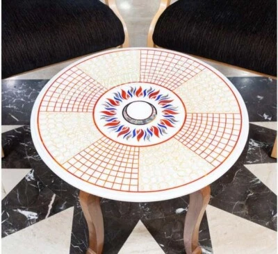 21" white Marble round coffee center sofa table top inlay onax mother of pearl