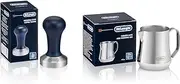DLSC060 Milk Frothing Jug, 12 Oz, Stainless Steel & Coffee Tamper DLSC058 for Ground Coffee, Suitable for All De'Longhi Espresso Machine, Stainless Steel Flat with Wooden Handle, 51mm