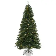Costway 2.4M PVC Christmas Tree Hinged Decoration Tree Holiday Full Tree Seasonal Decoration w/8 Lighting Modes