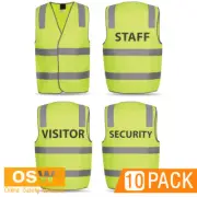 10 X HIVIS SAFETY DAY/NIGHT REFLECTIVE HOOP SECURITY/VISITOR/STAFF PRINTED VESTS