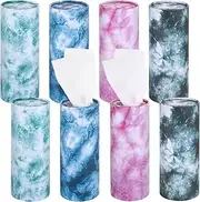 8 Pieces Cylinder Car Tissues Boxes Printed Car Napkins Round Disposable Tissues Box Boxes for Car Kleenex Cupholder Travel Facial Tissues Boxes for Car Cup Holder (Tie Dye Style)
