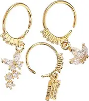 [LIFKOME] Stunning Butterfly Nose Studs Set 3pcs Crystal Nose Rings Dangle Nose Jewelry for Ladies