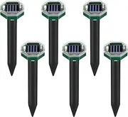6PCS Mole Repeller Stakes, Outdoor Solar Powered Snake Repellents, Waterproof Ultrasonic Gopher Deterrents for Lawn Garden