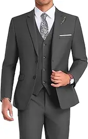 [Mrbuerly] Men Suit 3 Pieces Slim Fit, Groomsmen Business Jacket Vest Pant with Tie 2 Buttons Prom Tuxedo Xs/3630, Dark Gray, 5X-Large