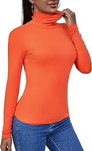[ACANI] Turtle Neck Long Sleeve T-Shirt Women Ribbed Scoop-Neck Shirts for Women Basic Trendy Lightweight Shirts for Women