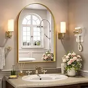 Brightify Arched Mirror, Arched Wall Mirror, 20 x 30 Inch Gold Arch Mirror, Metal Frame Gold Bathroom Mirror, Arched Top Bathroom Vanity Mirror for Living Room Bedroom Mantel Entryway Hallways