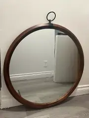 Round Wood Mirror 30 Inch, Wall-Mounted Circle Mirror