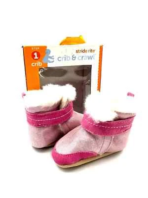 Stride Rite Crib Crawl Step 1 Shoes Boots Booties Precious in Pink Fur 3-6m New
