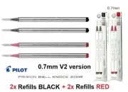 Pilot FriXion Ball V2 Eraserable INK REFILLS 0.7mm - 2x BLACK INK + 2x RED INK