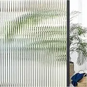 Window Privacy Film Reeded Glass: Frosted 3D Fluted Glass Window Cling, Adhesive Vinyl Decorative Door Stickers for Bathroom Home Sun Blocking,17.5x78.7 in, Translucent