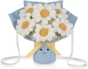 [Apricot Lamb] Daisy Bouquet Shaped Crossbody Plush Shoulder Bag for Kids, Teen Girls Boys, Fashion Plushies Handbags, Stuffed Animal Purse, Blue 10.5 Inches, Blue