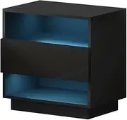 Artiss Bedside Table Black LED Side Tables Storage Small Narrow Desk Chest of Drawers, with 2 Shelf Shelves Rack, Bedroom Home Furniture Tallboy Lamp Stand Nightstand Cabinet, 50 x 33 cm