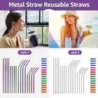 16Pcs Stainless Steel Straws Reusable Curved Straws Portable Straight ToHFd
