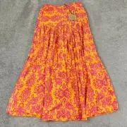 Abel The Label ATL Anthropologie Skirt Womens Medium Orange Pink Abstract Long