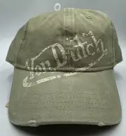 Von Dutch Strapback Hat Washed Green Sage Distressed Rips Unstructured Dad Cap.