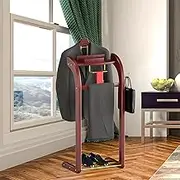 TTVACVX Suit Valet Stands for Women and Men, Wood Valet Stand with Base, Wardrobe Suit Valet Stand Organizer with Trouser Bar and Tie Bar, for Office Living Room