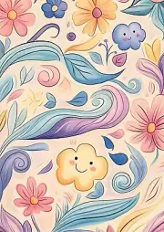 Colorful Smiling Flowers and Leaves Nursery Kids Room Wall Art Print 8.5"x11"