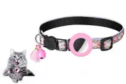 Pet Collar with Airtag Holder Geometric Pattern Cat Collar with Bell and Tassel-Pink