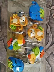 12 Monkey Kingdom Jungle Theme Shower Hooks Saturday Knight Ltd Elephants Toucan