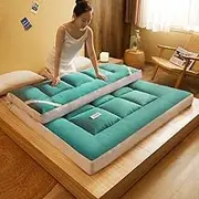 Japanese Floor Mattress, Thick Roll-Up Foldable Portable Single or Double Mattress for Sofa, Recliner, and Guest Room.(Green,150X200cm)